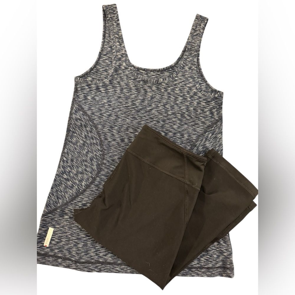 Zella Activewear Set Navy Variegated Tank & Black Cropped Leggings | Size S